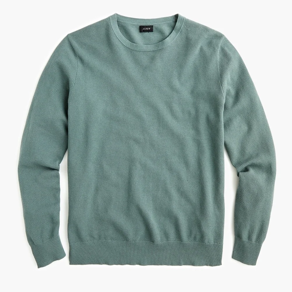 J. Crew Cotton-Cashmere Pique Crewneck Sweater in Sage Green NWT